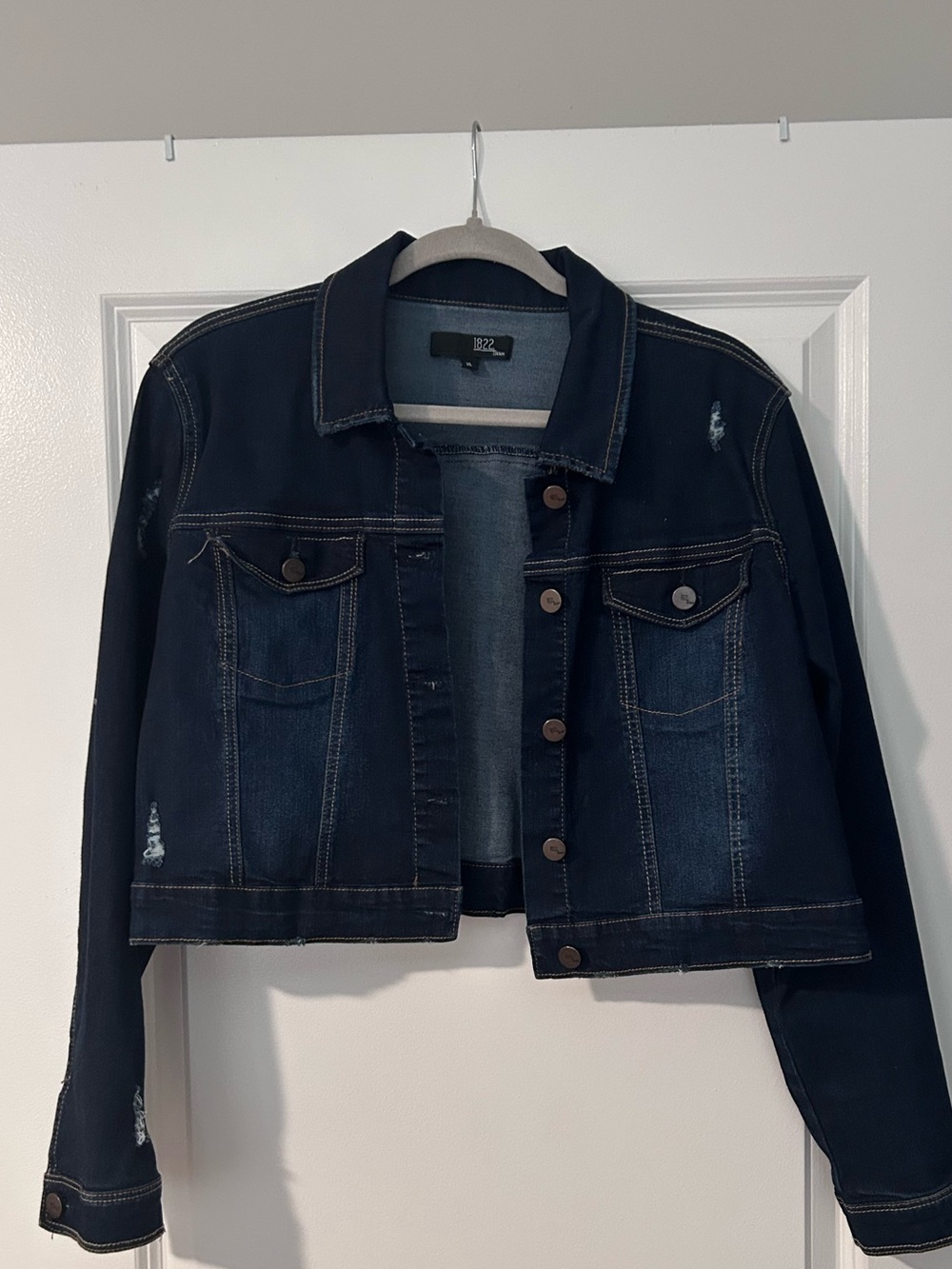 1822 Denim distressed cropped jean jacket XL